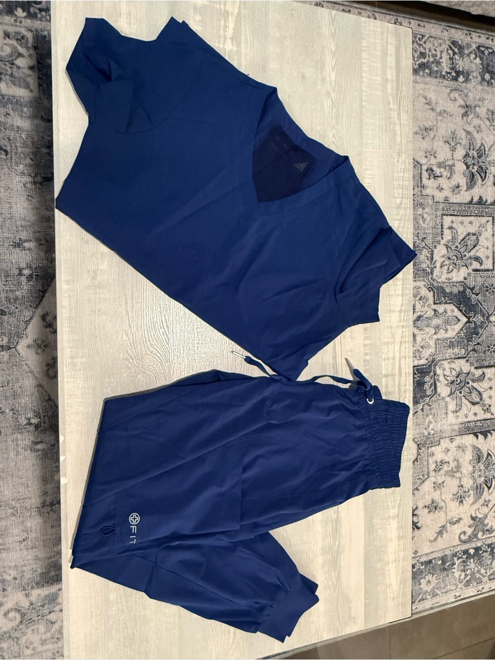 Navy Blue V-Neck Scrub Top and Jogger Pants Set